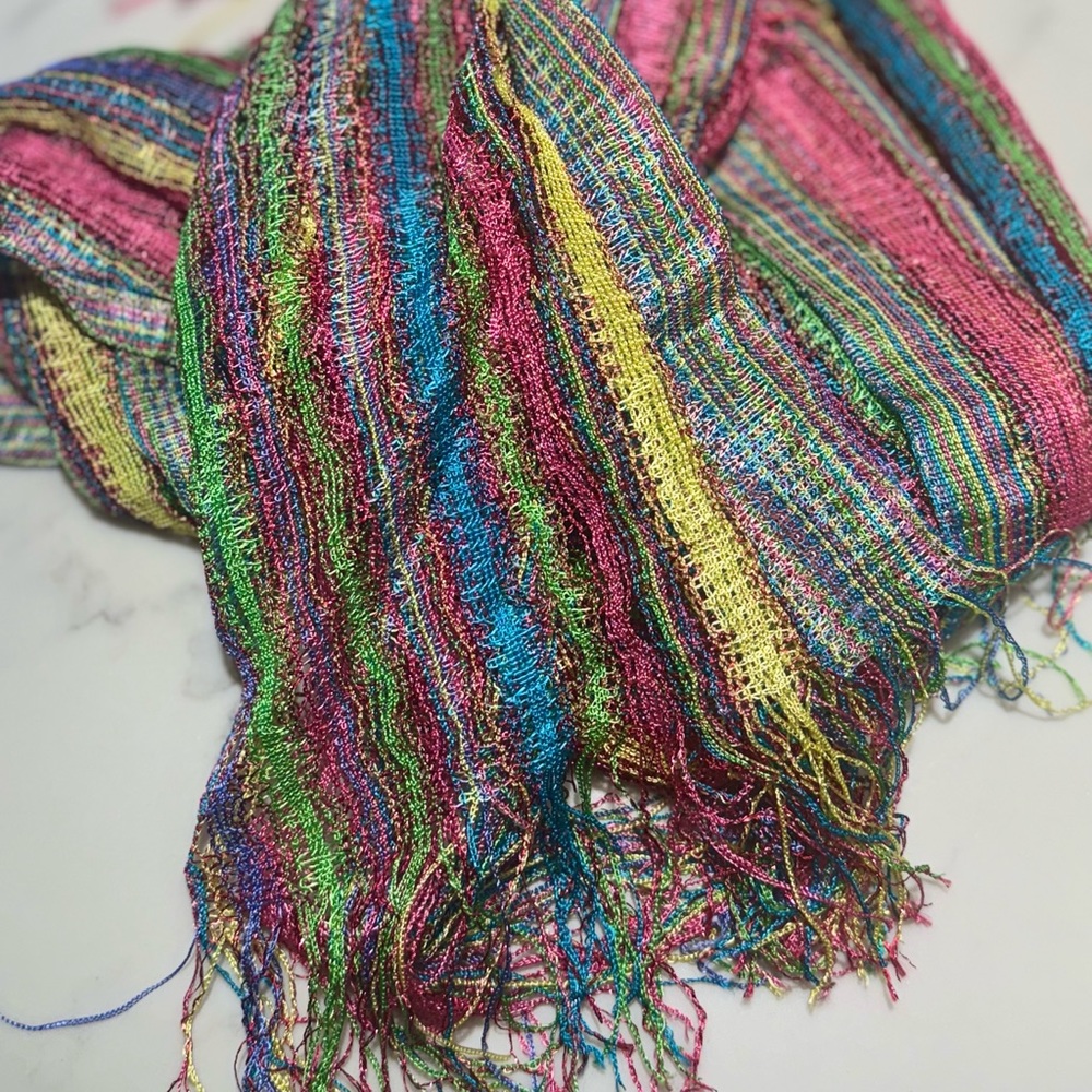 MISSONI Multi Color Metallic Scarf Stole Wrap Pink Blue Green Yellow Purple - Picture 7 of 10